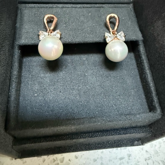 Top luster AA Elegant Pearl Drop Earrings with Bow Accent